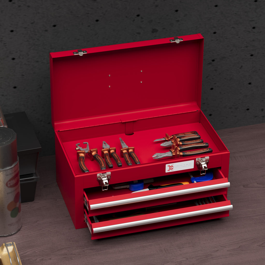 Caixa de Ferramentas de Aço com 2 Gavetas Tampa Abatível e Fechaduras Metálicas Mala de Ferramentas Portátil para Oficina Bricolage Casa 46x24x22 cm Vermelho — foto 7