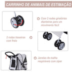 Carrinho para Cães Dobrável, Carrinho para Cães Pequenos com Cesta de Armazenamento, Janelas de Malha, Suportes para Copos, Rodas de EVA, Almofada Lavável, Travões, Carga 10 kg, 75x45x97 cm, Cinzento — foto 6