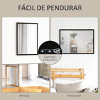 Espelho de Parede Decorativo 50x70 cm Espelho Retangular Espelho de Casa de Banho com 4 Ganchos Metálicos Estilo Moderno para Sala Quarto Entrada Preto — foto 5