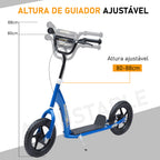 Trotinete com 2 Rodas de 12 Polegadas Trotinete para Crianças com Guiador Ajustável Freio e Cavalete Carga Máxima 100kg 120x52x80-88cm Azul — foto 6