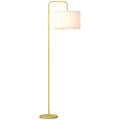 Candeeiro de Pé Moderno Lâmpada E27 Máx. 40W com Ecrã de Linho Estrutura de Aço e Interruptor de Pé Candeeiro de Leitura para Sala de Estar Dormitório 64x38x163,5 cm Branco e Dourado — foto 1
