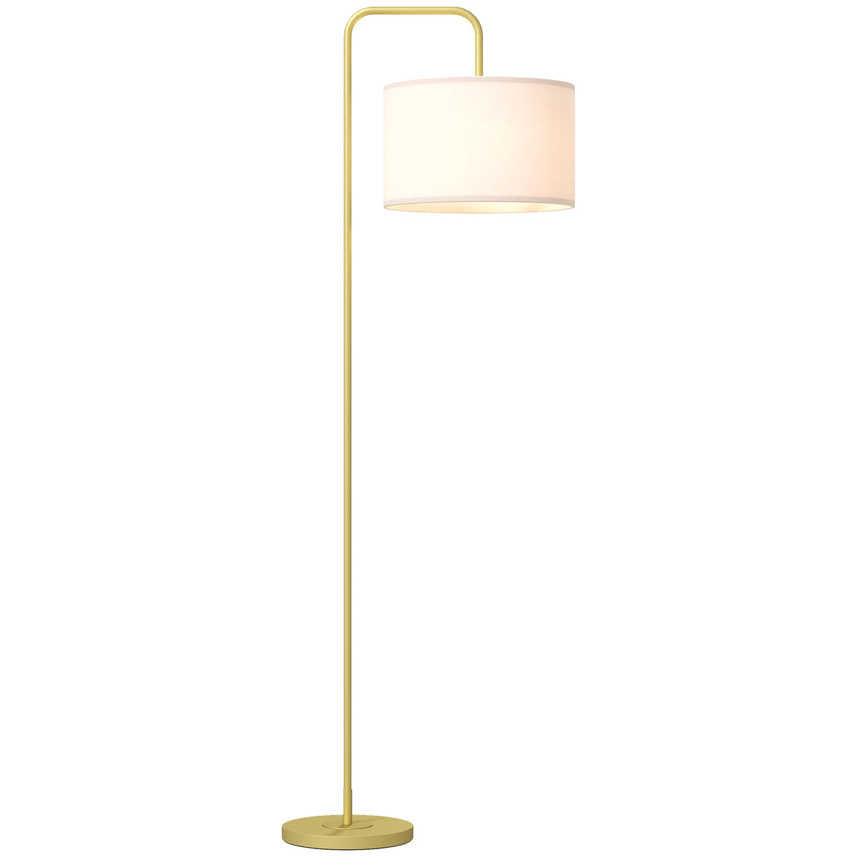 Candeeiro de Pé Moderno Lâmpada E27 Máx. 40W com Ecrã de Linho Estrutura de Aço e Interruptor de Pé Candeeiro de Leitura para Sala de Estar Dormitório 64x38x163,5 cm Branco e Dourado — foto 1