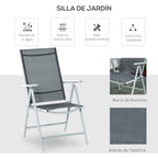 Conjunto de 2 cadeiras dobráveis ​​de alumínio para jardim com encosto alto ajustável de 8 níveis e apoio de braços 65x55x107 cm cinza — foto 6