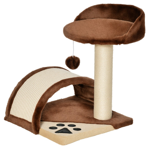 Árvore Arranhador para Gatos Pequena Altura 46 cm de 2 Níveis com Poste e Tapete de Arranhar Cama e Bola Suspensa 35,5x37x46 cm Marrom