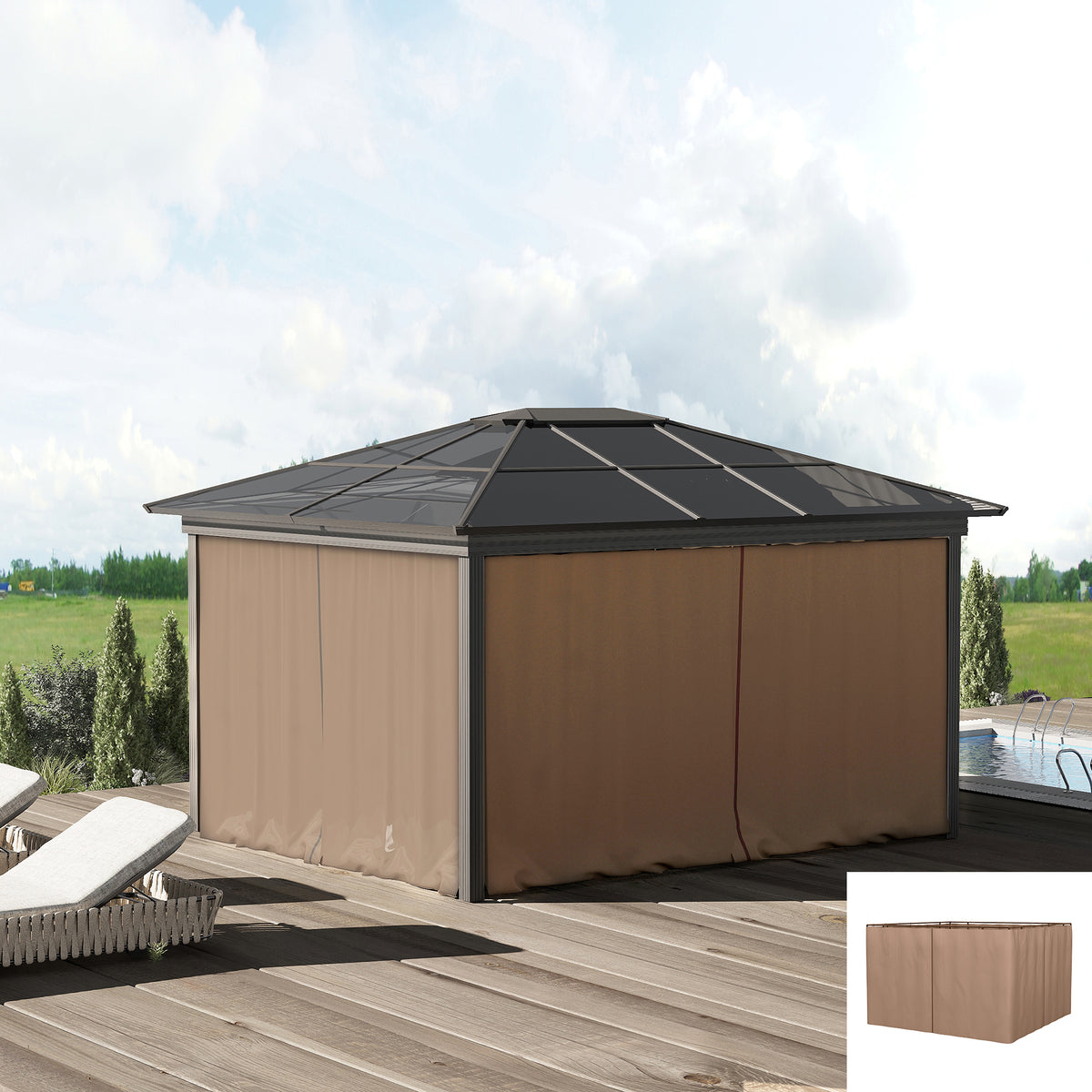 4 Paredes Laterais para Tenda 302x205 cm Laterais para Tenda Universal com Ganchos e Argola em C para Tenda de Jardim Terraço Marrom — foto 2
