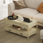 Mesa de Centro Elevável Mesa de Centro com Bancada Elevável Espaço Oculto de Armazenamento Gavetas e Prateleira Aberta 100x50x48-62 cm Carvalho — foto 7