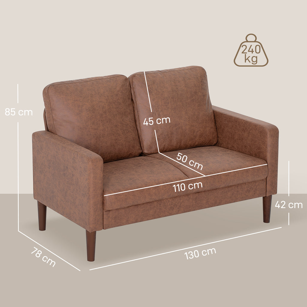 Sofá de 2 Lugares Estofado em Microfibra Sofá Moderno com Pés de Madeira Apoio de Braços para Sala Quarto Escritório Sala de Estar 130x78x85 cm Castanho — foto 3