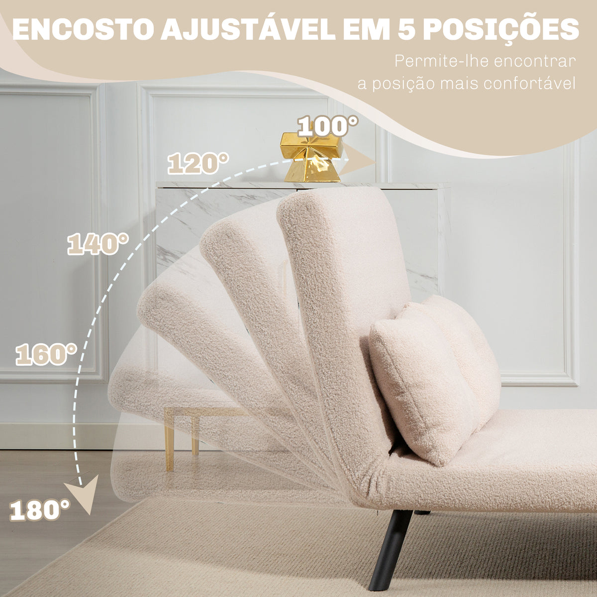 Sofá Cama Sofá Convertível em Cama de 2 Lugares Dobrável com Encosto Ajustável em 5 Níveis e 2 Almofadas Acolchoadas para Escritório Dormitório Sala de Estar 102x73x81 cm Bege - Modelo 1 — foto 5