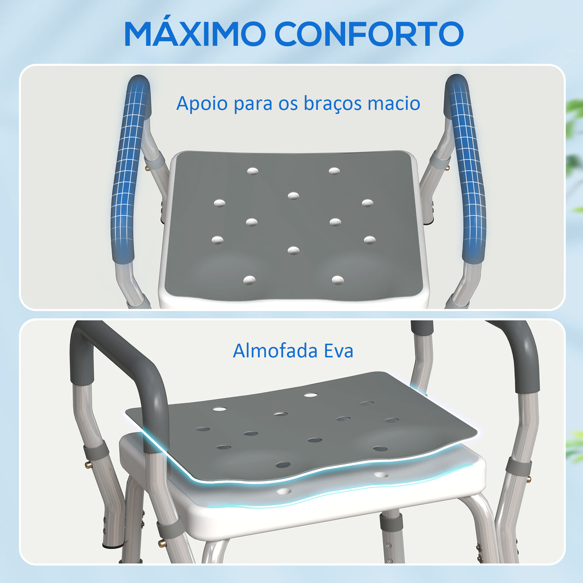 Banco de Duche Cadeira de Duche para Pessoas Idosas com Altura Ajustável Cadeira de Duche de Alumínio Antiderrapante Carga 150 kg para Idosos e Descapacitados 52x45x57-69 cm Cinza — foto 5