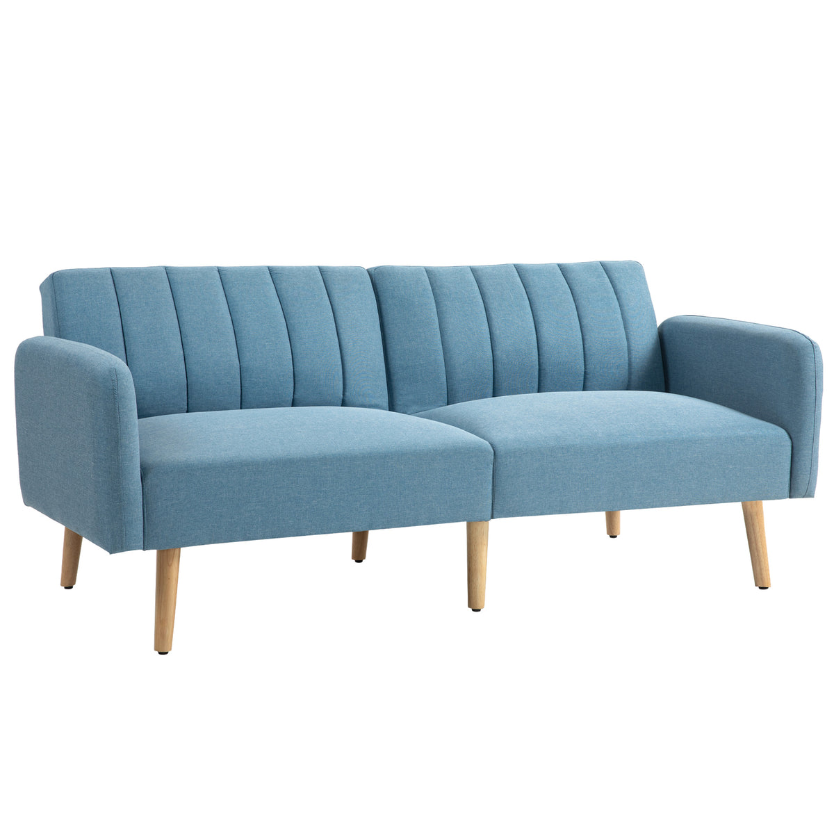 Sofá Cama de 2 Lugares com Encosto Ajustável em 3 Posições Apoio para os Braços Desmontável e Pés de Madeira Sofá Duplo Moderno para Sala de Estar Escritório 173x75x73cm Azul Claro — foto 1