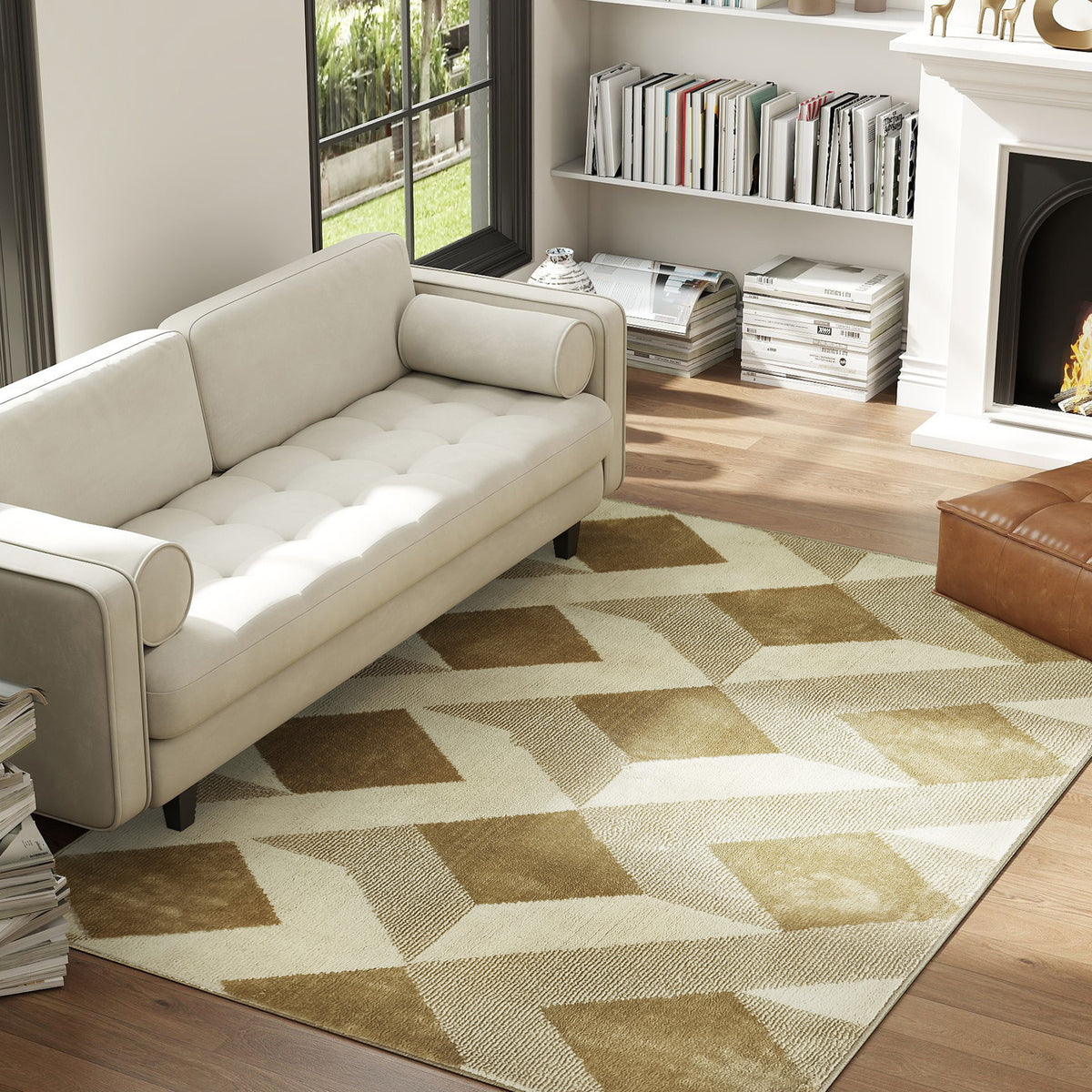 Tapete Sala de Estar 170x120 cm Tapete Lavável na Máquina de Lavar Pelo Curto Estilo Moderno Tapete para Sala de Estar Quarto Sala de Jantar Creme e Marrom Claro — foto 2