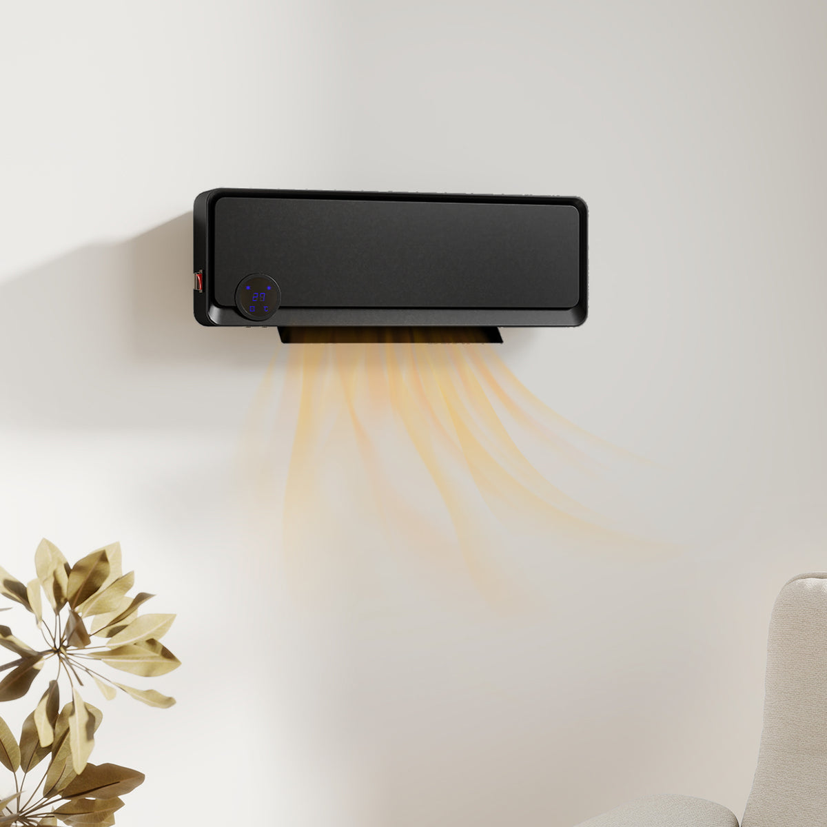 Aquecedor Cerâmico de Parede 1000W/2000W com Controle Remoto Tela LED Temporizador de 12h Termostato e Proteção contra Superaquecimento 56x18,5x11,7 cm Preto — foto 2