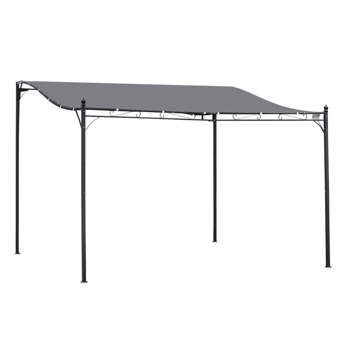 Pérgola de Jardim 4x3m Pérgola Montada na Parede com Toldo e 16 Orifícios de Drenagem para Pátio Terraço Metal e Poliéster 180 g/m² Resistente Cinza — foto 1