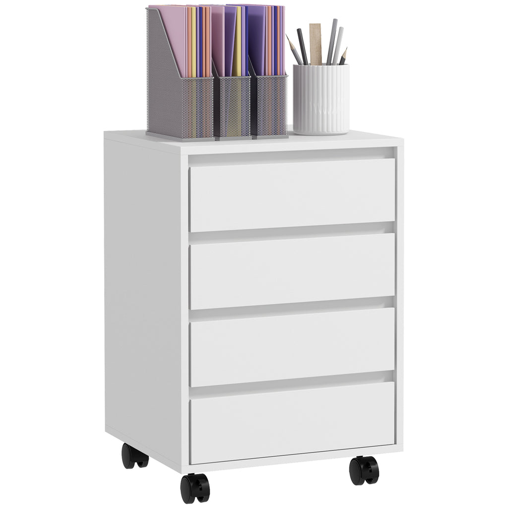 Bloco de Gavetas de Escritório com 4 Gavetas Bloco de Gavetas para Secretária com Rodas Arquivador Móvel para Estudo 46x40x65 cm Branco — foto 1
