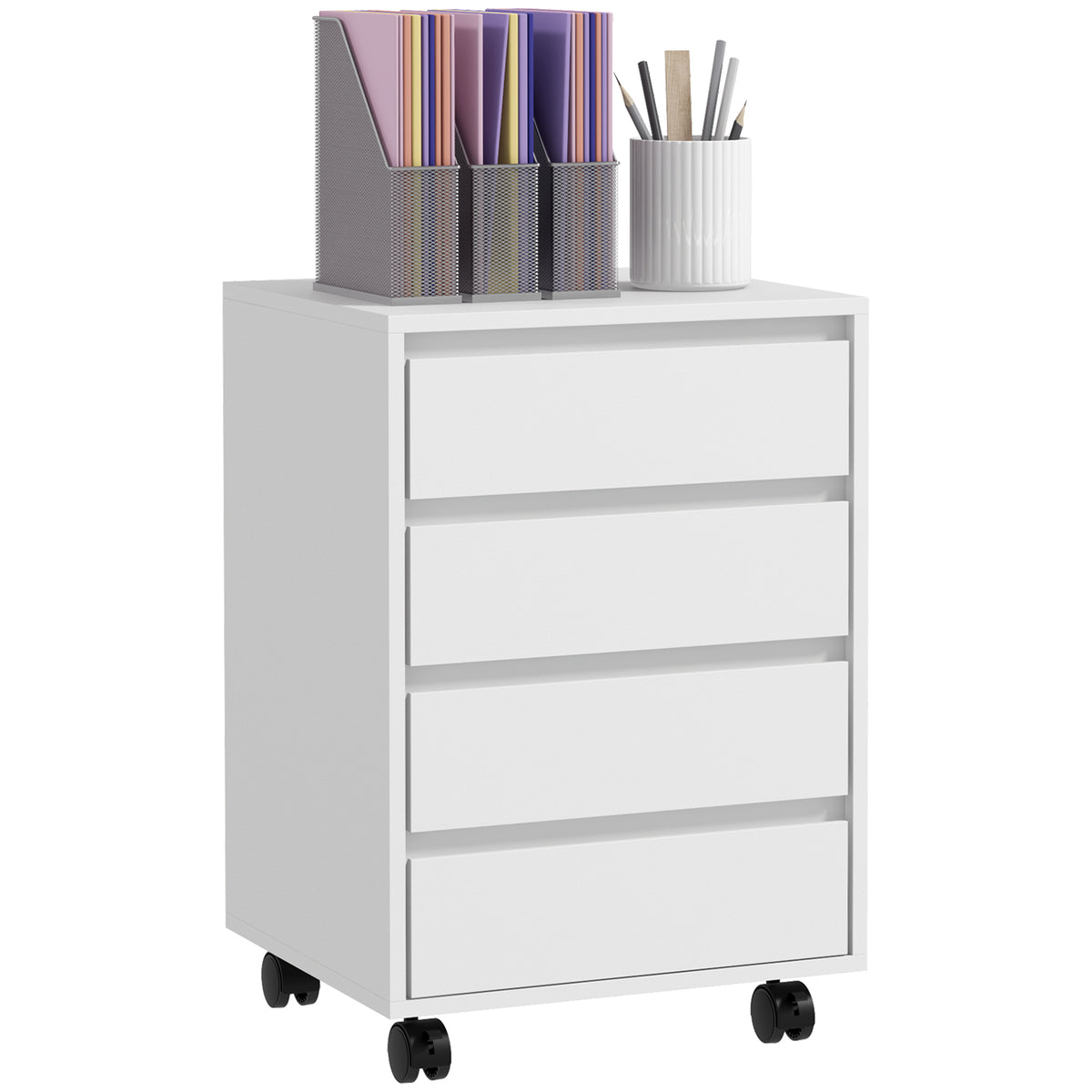 Bloco de Gavetas de Escritório com 4 Gavetas Bloco de Gavetas para Secretária com Rodas Arquivador Móvel para Estudo 46x40x65 cm Branco — foto 1