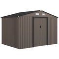 Abrigo de Jardim Exterior Abrigo e Jardim Metálico para Armazenamento de Ferramentas com Base Incluída e 4 Janelas 277x195x192 cm Madeira — foto 1