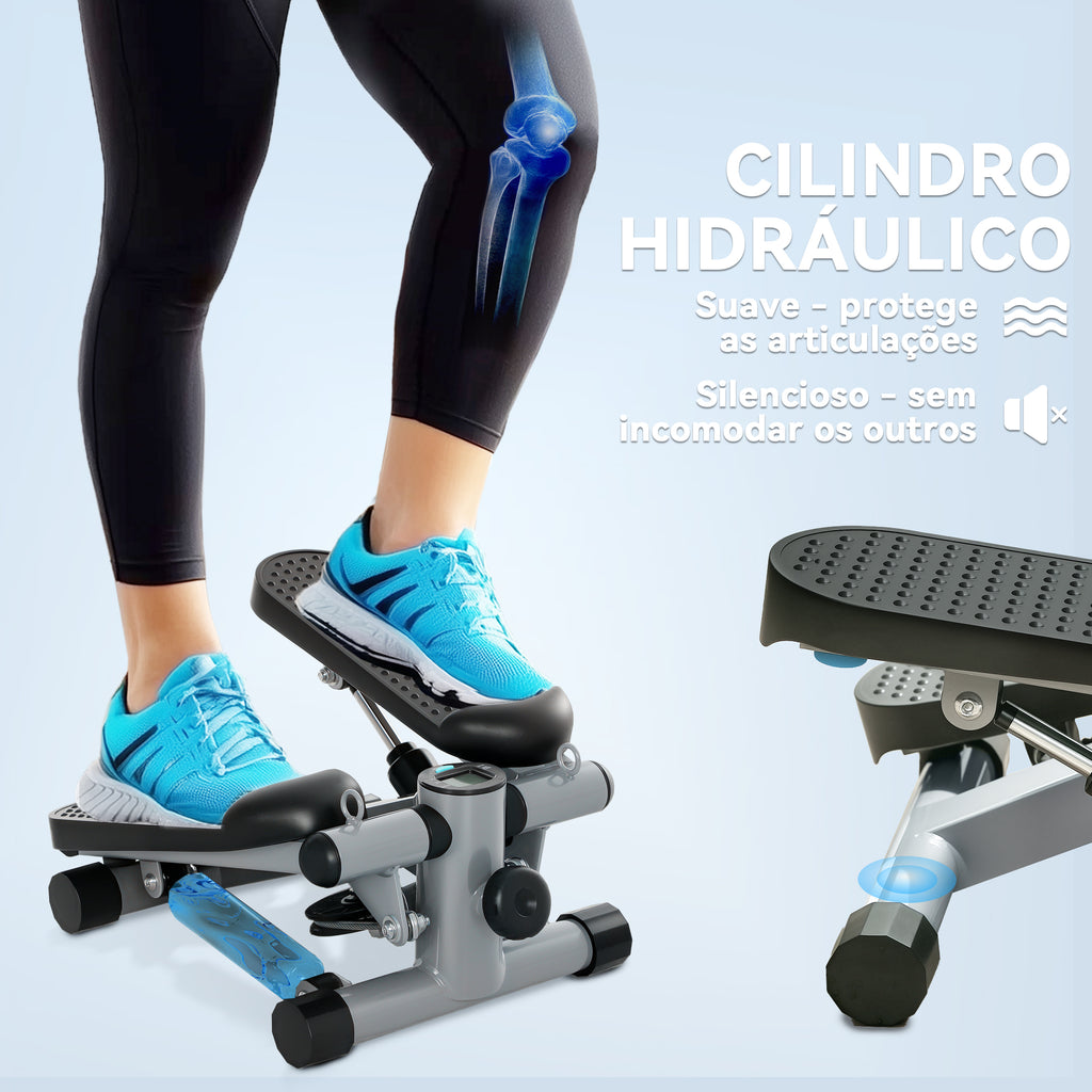 Mini Step para Exercício em Casa Máquina de Step Compacta com Bandas de Resistência Monitor LCD Pedais Antiderrapantes e Ajustáveis em Altura para Treino do Corpo 41x30,5x18,5 cm Cinza — foto 7
