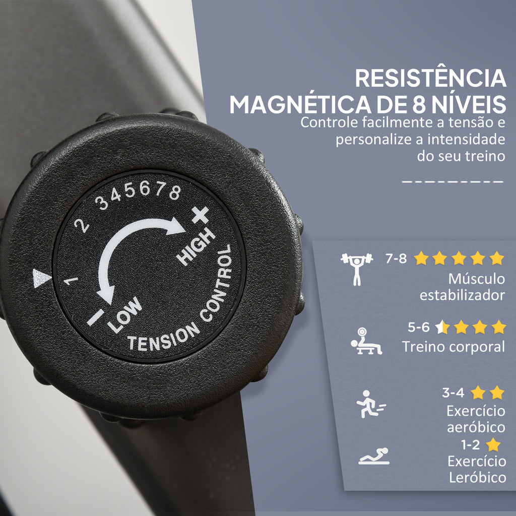 Bicicleta Estática com Encosto 8 Níveis de Resistência Bicicleta Estática Reclinada com Banco Ajustável Ecrã LCD e Suporte para Telemóvel para Treinos de Recuperação 121-142x62x101 cm Preto — foto 4
