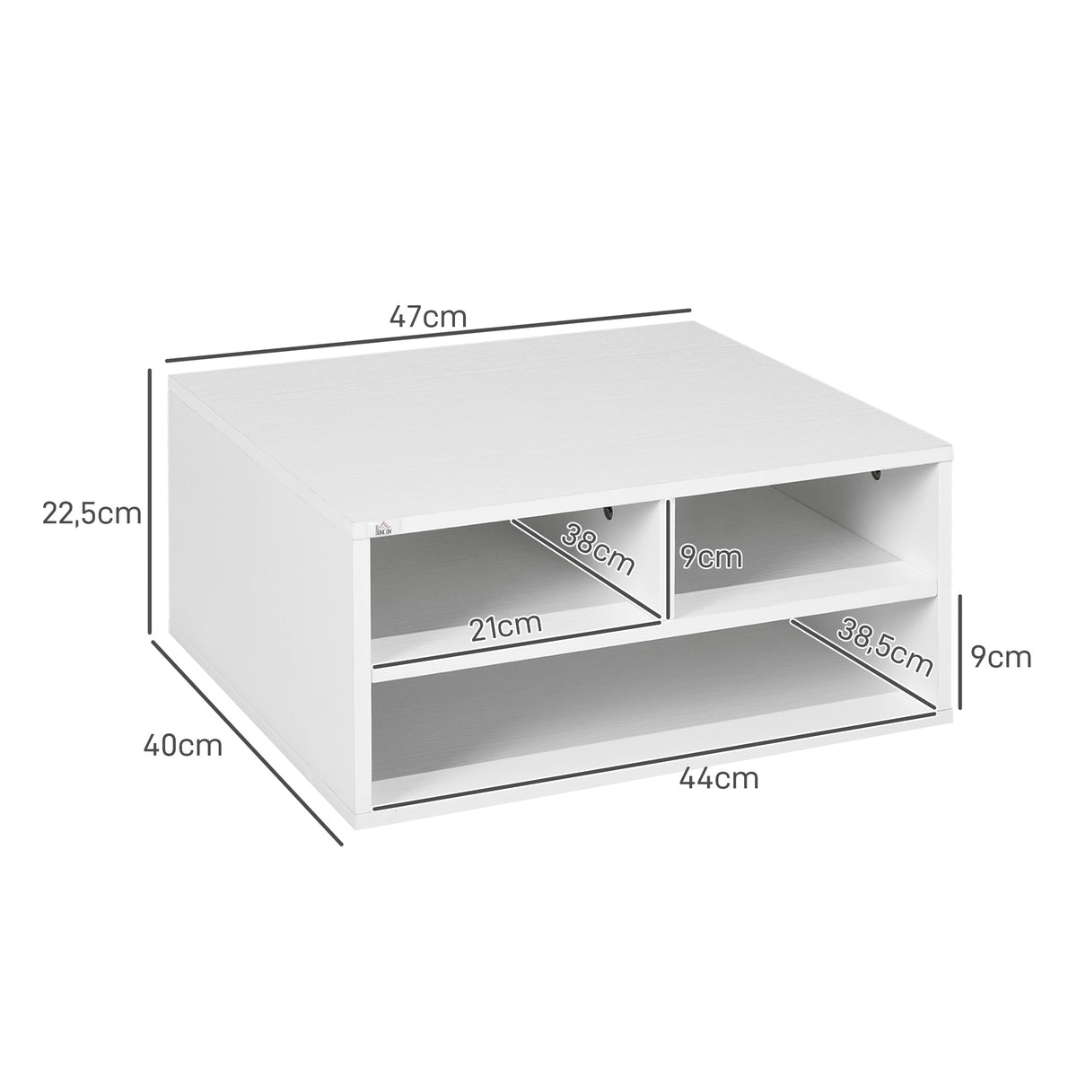 Organizador 3 Compartimentos Suporte para Impressora Branco 47x40x22,5 cm — foto 2