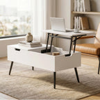 Mesa de Centro Elevatória com Tampo Duplo e Compartimento Oculto, Branco para Sala de Estar — imagem 4
