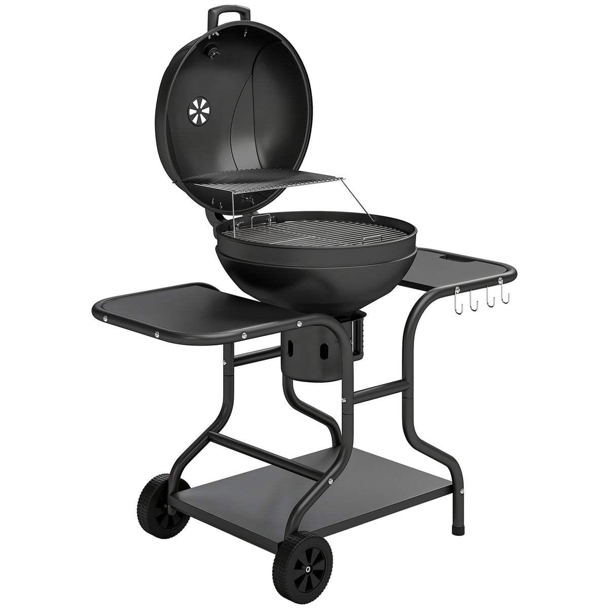 Churrasqueira a Carvão BBQ Smoker com Mesas Laterais Termômetro na Tampa Rodas 129x63,5x106,5 cm — foto 1