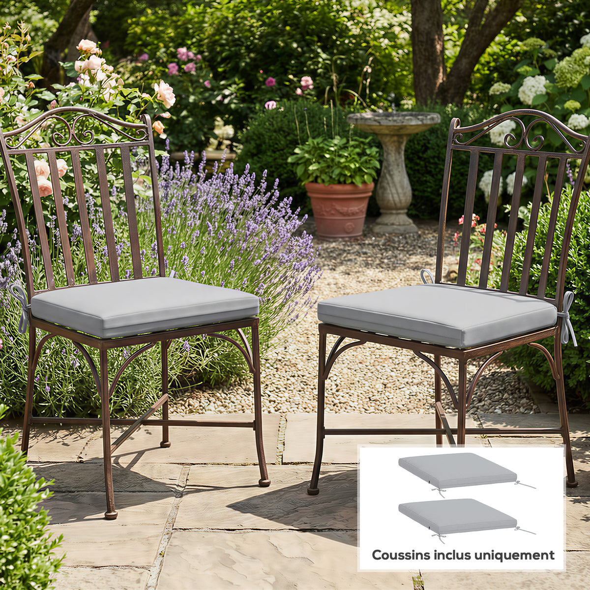 Conjunto de 2 Almofadas para Cadeira de Jardim Almofadas 50x50 cm Espuma de Alta densidade Antiderrapantes 50x50 cm Cinza — imagem 3