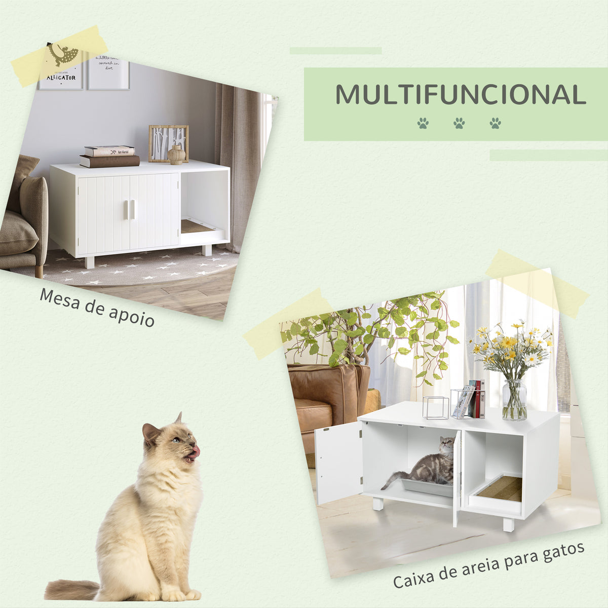 Móvel Caixa de Areia para Gatos com Porta com Arranhador Caixa de Areia para Gatos de Interior 91x52x50,5 cm Branco — foto 4