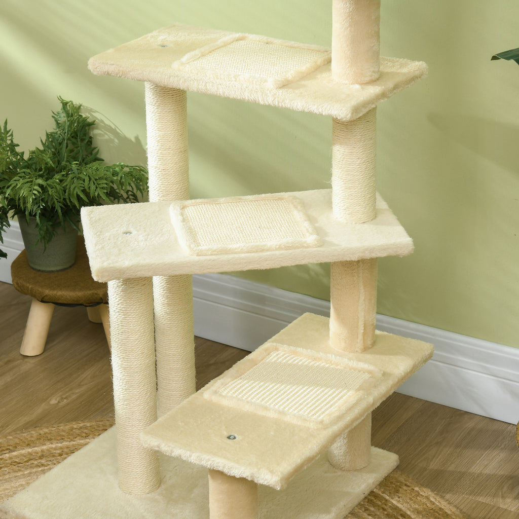 Árvore para gato Poste para arranhar com cama de plataforma e cobertor de sisal de veludo bege - 50x50x100cm — foto 7