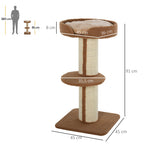 Arranhador para Gatos Altura 91 cm Arranhador para Gatos de 3 Níveis com Ninho Plataforma e Poste de Sisal 45x45x91 cm Marrom Claro — foto 3