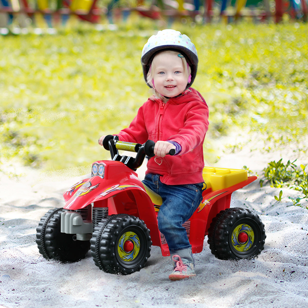 Quadriciclo Bateria 6V Quadicilo Elétrico para Crianças acima de 18 Meses Velocidade 2,5km/h Carga Máx 20kg Sons Luzes e Carregador Incluido 66x43x43 Vermelho e Amarelo — foto 2