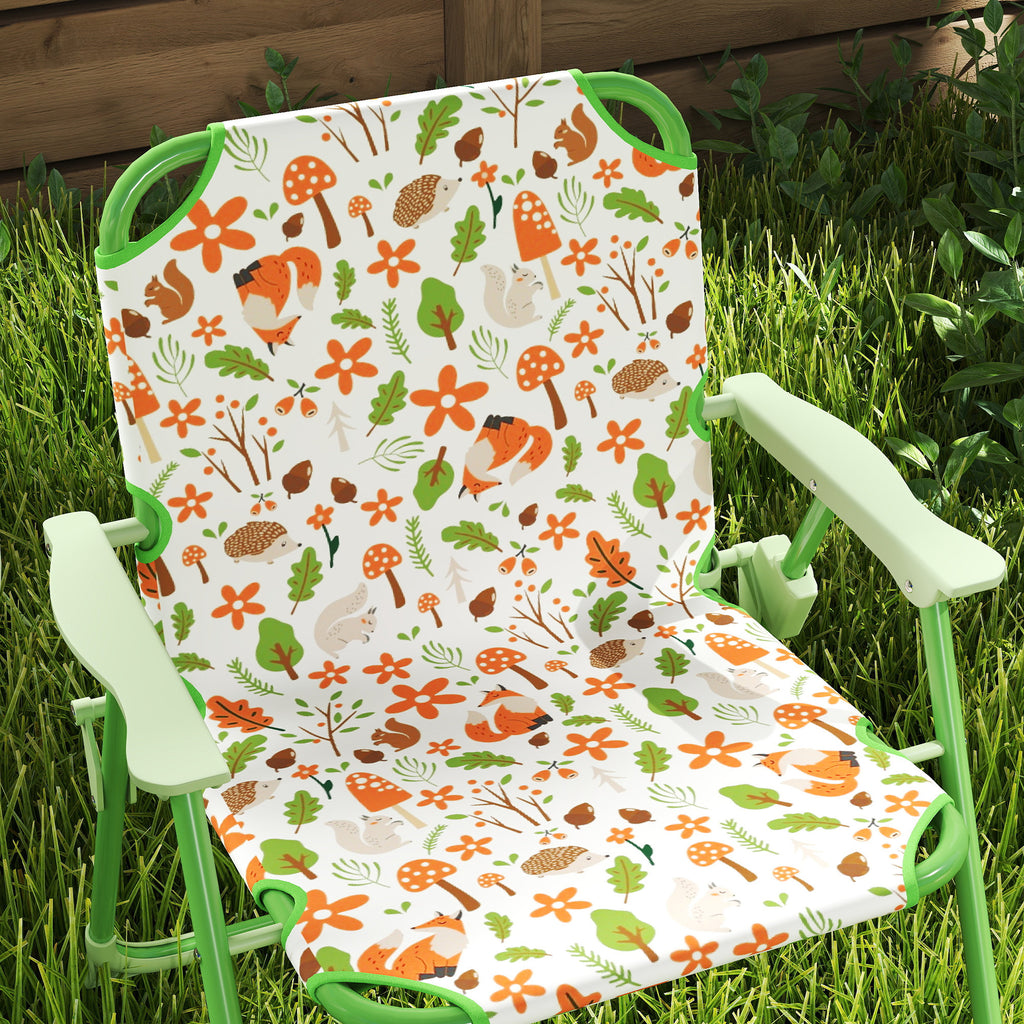 Conjunto de Mesa e Cadeiras para Crianças de Jardim Mesa Infantil com Cadeiras Dobráveis Chapéu de Sol Ajustável e Desenho de Raposas para Pátio Piquenique Verde — foto 8