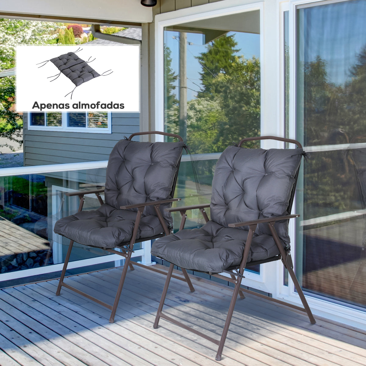 Conjunto de 2 Almofadas de Cadeira 50x98x8 cm Almofadas de Cadeira de Exterior com Encosto 6 Cordões de Fixação para Jardim Terraço Varanda Cinza Escuro — foto 2