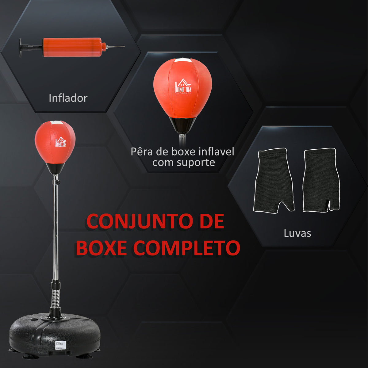Saco de Boxe de Pé com Altura Ajustável de 4 Níveis Punching Ball com Base Preenchida Luvas e Inflador para Adultos e Adolescentes Ø45x132-158cm Preto e Vermelho — foto 5