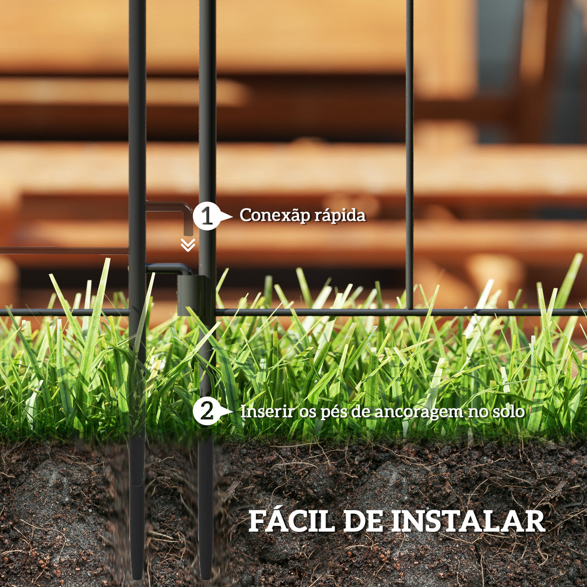 Vedações para Jardim Metálicas 300x70 cm Conjunto de 5 Vedação Decorativas para Jardim de Aço Combinação Livre Barreira para Animais para Terraço Pátio Relva Preto — foto 4