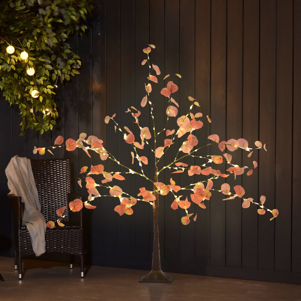 Árvore de Eucalipto Artificial 120 cm Árvore Artificial com 175 Luzes LED e Base Decoração para Interior e Exterior Laranja e Marrom — foto 2