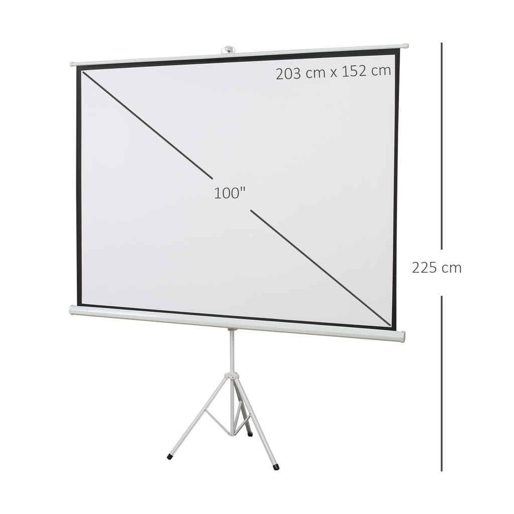 Ecrã de Projeção Manual com Suporte 100 Polegadas Ecrã de Projeção Portátil Formato 4:3 para Interior e Exterior Cinema em Casa Pátio 203x152 cm Branco — foto 3