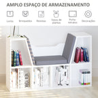 Estante Infantil com Assento Estante com 6 Cubos e Banco com Almofada 102x30x61cm Branco e Cinzento — foto 4