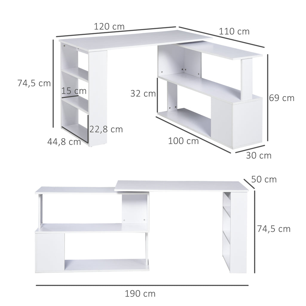 Secretária para Computador Mesa de Canto Rotação 360° Multiformes para Casa, Escola e Escritório 5 Prateleiras Estante Branca — foto 3