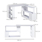 Secretária para Computador Mesa de Canto Rotação 360° Multiformes para Casa, Escola e Escritório 5 Prateleiras Estante Branca — foto 3