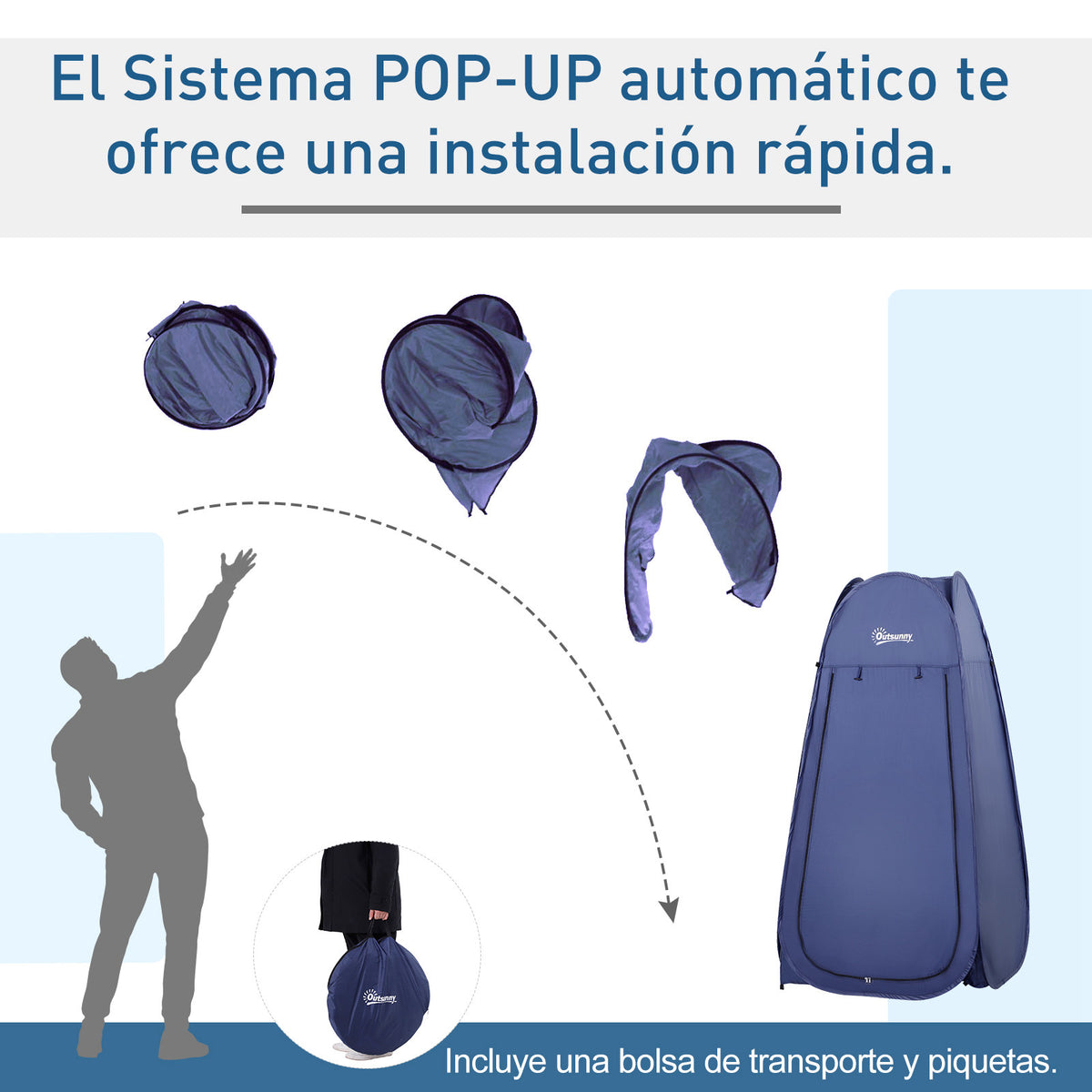 Tenda de Duche para Campismo Dobrável Pop UP Tenda de Privacidade com proteção UV e Tecido Impermeável 100x100x185cm Azul Escuro — foto 5