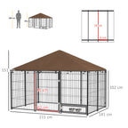 Parque para Cães com Toldo Canil para Exterior com Suporte Giratório para Comida 2 Tigelas Incluídas 211x141x151 cm Preto e Marrom — foto 3