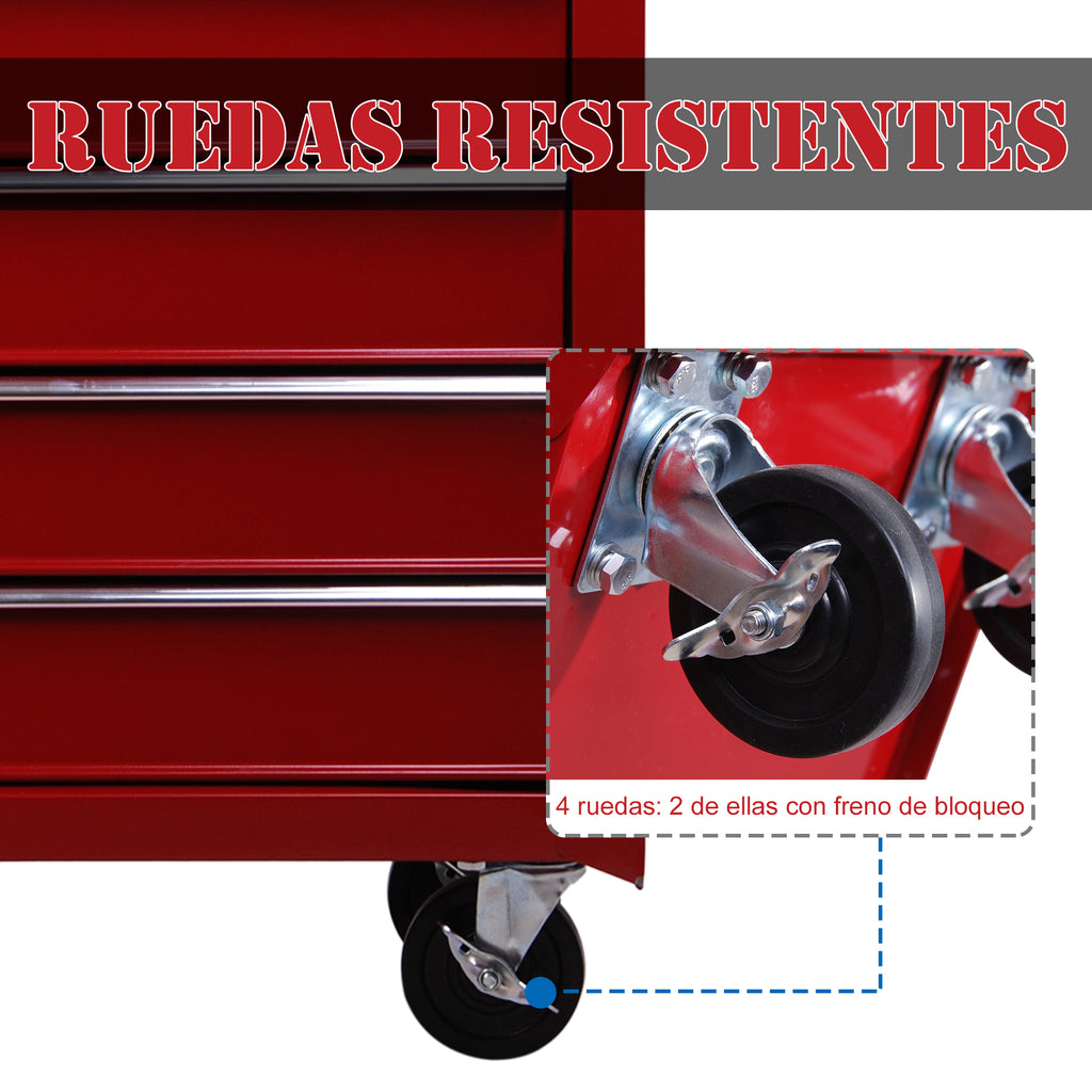 Carrinho de Ferramentas para Oficina com Rodas e 5 Gavetas Fechadura e Alça Lateral 67,5x33x77 cm Vermelho — foto 5