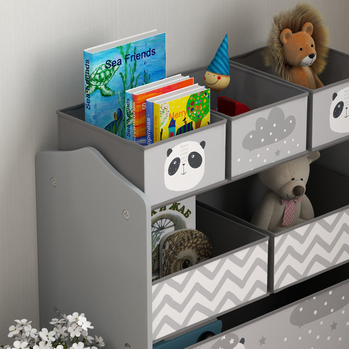 Estante para Brinquedos com 6 Caixas de Tecido não Tecido Amovíveis Organizador de Brinquedos para Crianças de 3-8 Anos para Dormitório 63x30x66 cm Ciza — foto 8