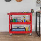 Carrinho de Ferramentas com Rodas Carro de Ferramentas de Oficina de Aço com 3 Prateleiras de Armazenamento e Alça Lateral para Garagem Oficina Carga Máxima 150kg 83x35,3x76 cm Vermelho — foto 7