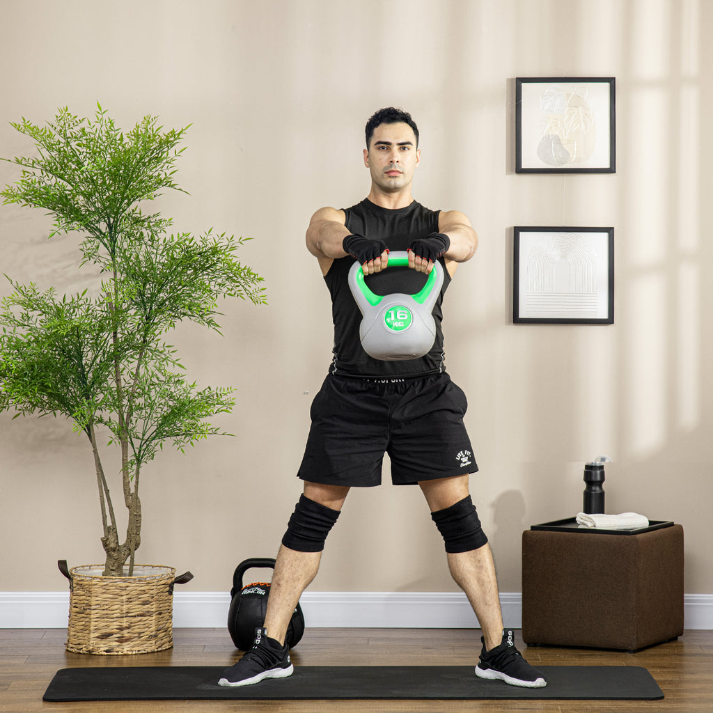 Kettlebell 16 kg Peso Russo com Revestimento de PU e Enchimento de Areia para Treinamento em Casa Ginásio 26x18x32 cm Verde e Cinza — foto 2