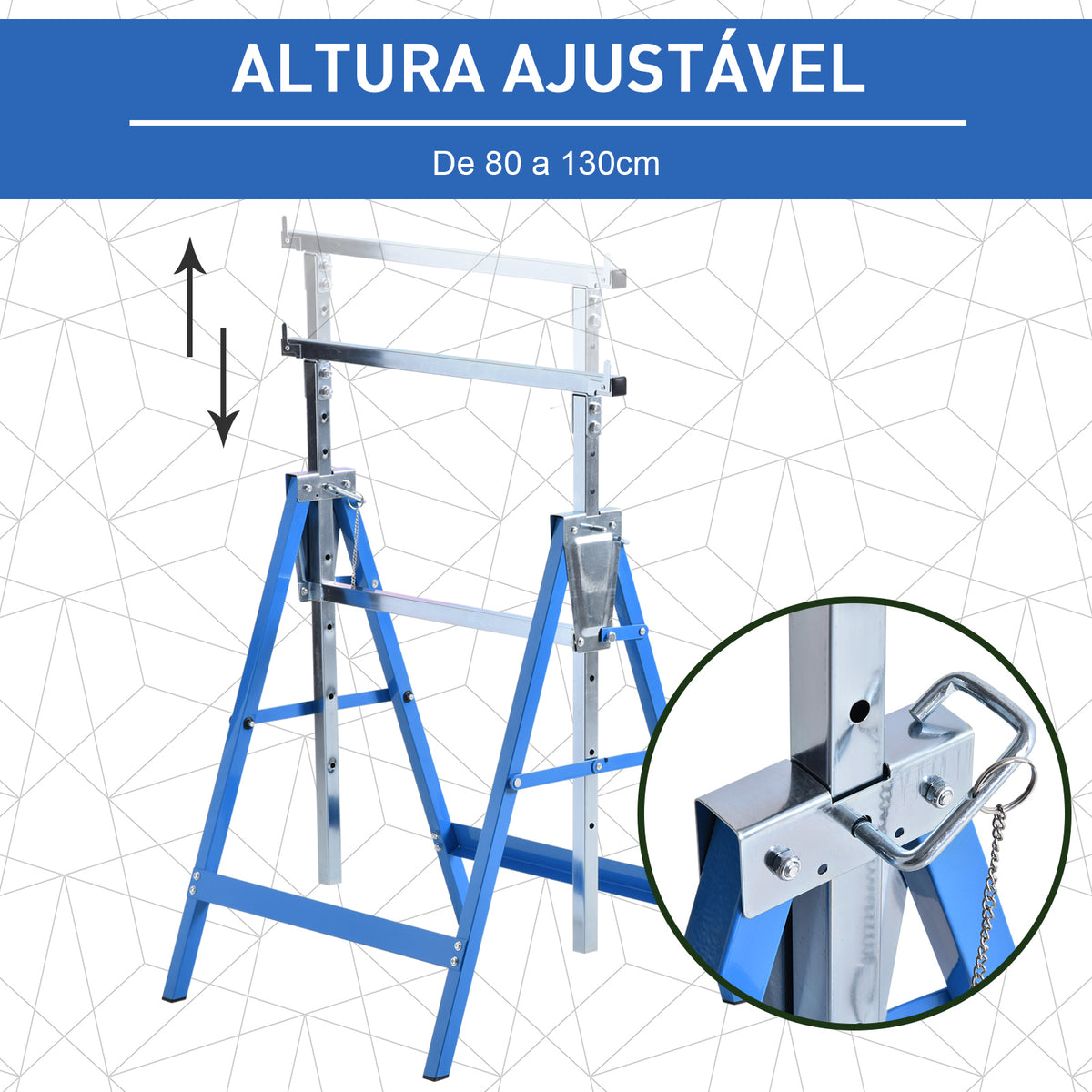 Conjunto de 2 Cavaletes Telescópicos Dobráveis com Altura Ajustável Cavaletes de Serra de Aço para Mesa de Trabalho Carga 200kg 68x58x80-130cm Azul e Prata — foto 4