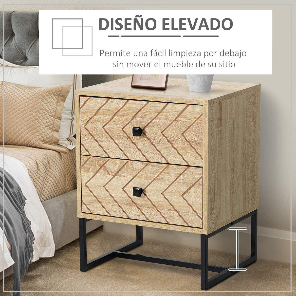 Cômoda de Madeira da Mesa de Cabeceira Confortável com 2 gavetas Roupeiro 48x39,5x60cm do Armazenamento da Mobília da Mesa de Cabeceira 48x39,5x60 cm — foto 4