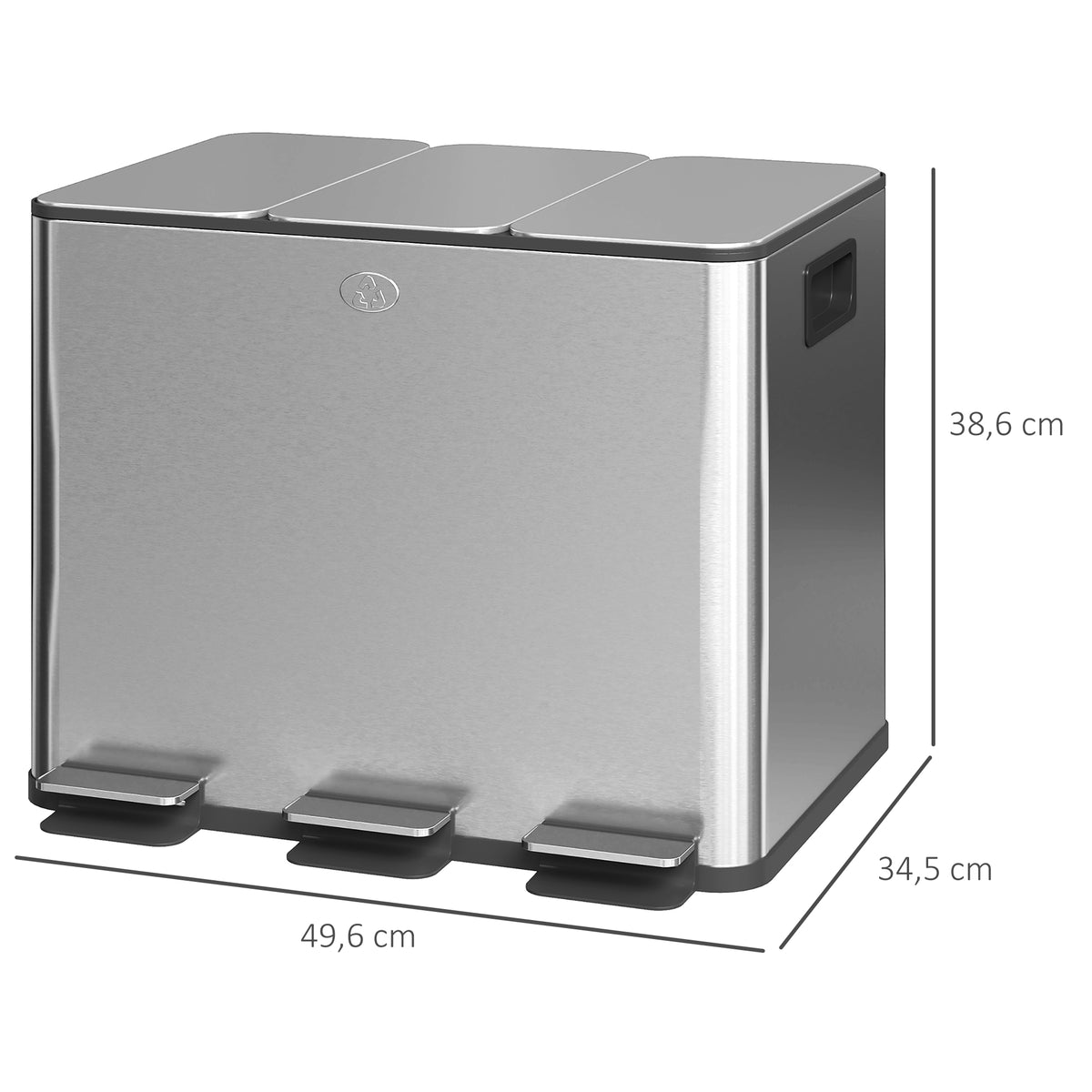 Balde de Lixo de Cozinha com 3 Compartimentos 3x10L Cubo de Lixo de Aço Inoxidável com Pedais Tampas com Fechamento Suave e Cubo Amovível para Escritório Cozinha 49,6x34,5x38,6 cm Prata — foto 3