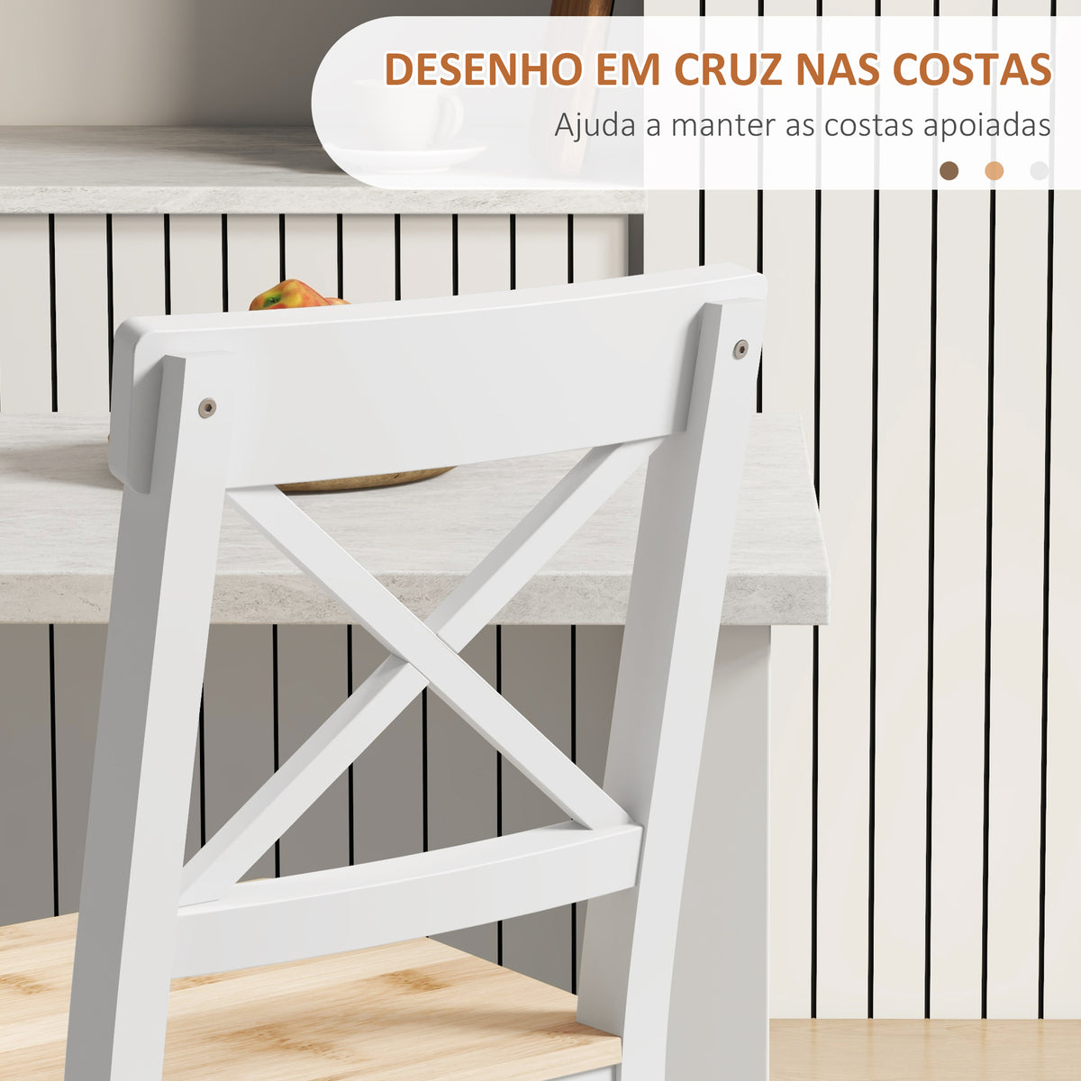 Conjunto de 2 Bancos de Bar de Madeira Bancos Altos de Cozinha com Encosto e Apoio para os Pés Estilo Rústico para Sala de Jantar 41x46x97.5 cm Natural — foto 5