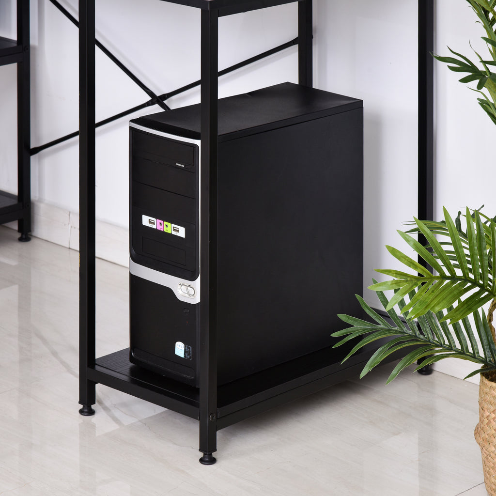 Secretária para escritorio com 3 prateleiras Pernas com Almofadas Ajustáveis Anti-derrapante Estrutura de metal 140x60x93 cm Preto — foto 7